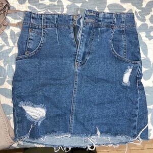 Free People Blue Distressed Denim Skirt